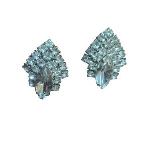 Vintage Rhinestone Cluster Stud Earrings Marquise Crystal Silver Tone Post Back